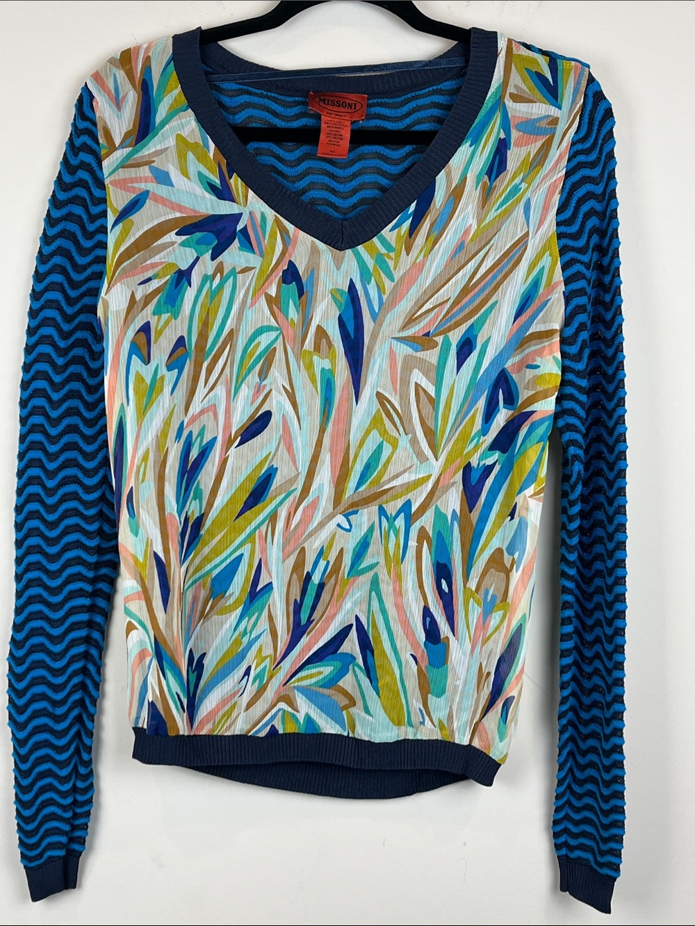 Missoni For Target Mixed Media V Neck Sweater Blue Chevron Size Medium